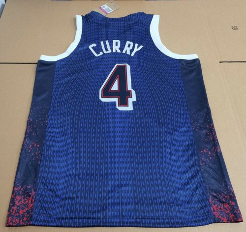 4 Curry 2024 USA Team Maillot Marine ave stripe