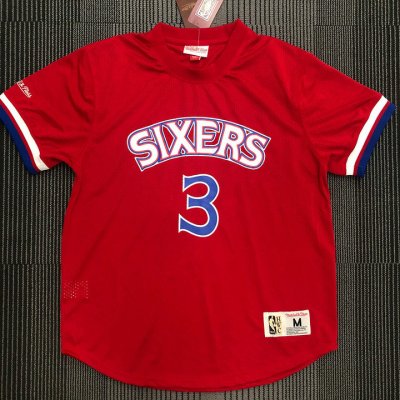 Maillot Mitchell Ness Allen Iverson 3 Rouge Philadelphia 76ers HWC Mesh T-Shirt Homme