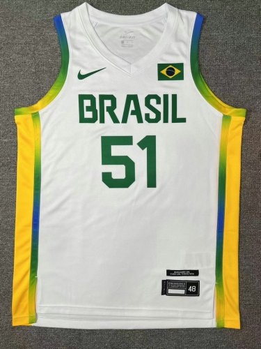 51 Caboclo 2024 Olympics Brazil Team Basketball Maillot Blanc