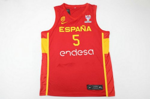 Rudy Fernandez 5 Spain 2022 FIBA EuroBasket Final Away Rouge Maillot