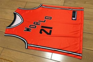 21 Joel Embiid 2018 Rookie of the Year World Orange Maillot