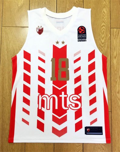 18 Scholes Rouge Star Belgrade Basketball Maillot Rouge et Blanc stripes