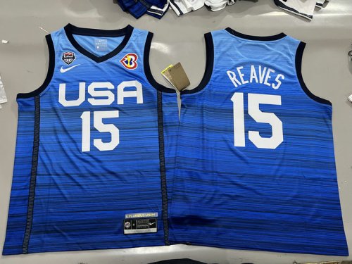 Maillot 15 Reaves 2023 USA Bleu Homme