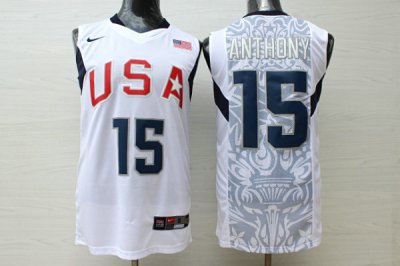 Maillot Nike Team USA Carmelo Anthony 15 2008 Olympic Basketball Blanc Homme