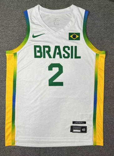 2 Yago 2024 Olympics Brazil Team Basketball Maillot Blanc