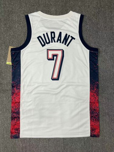 Nike Kevin Durant 7 Blanc Homme USA Basketball 2024 Swingman Player Maillot