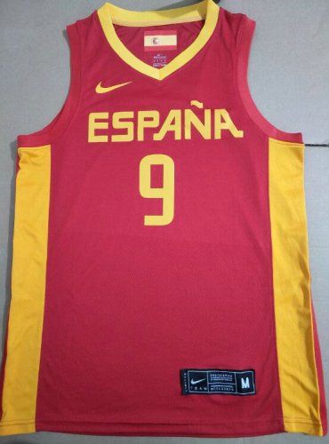 Maillot 9 Rubio Spain FIBA Basketball world cup Rouge Homme