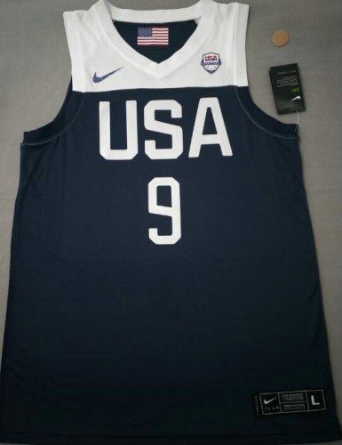 Maillot 9 Brown 2019 USA FIBA Basketball world cup Bleu Homme