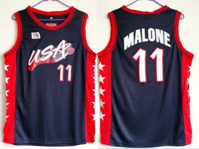 Maillot 1996 Malone 11 Atlanta Olympic Bleu Homme