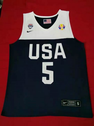 Maillot 5 Mitchell 2019 fiba Bleu Brodé