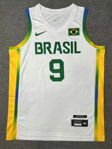 9 Huertas 2024 Olympics Brazil Team Basketball Maillot Blanc