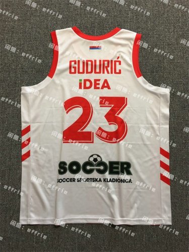 23 Marko Guduric Rouge Star Belgrade Basketball Maillot Rouge et Blanc stripes