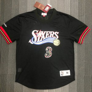 Maillot Mitchell Ness Allen Iverson 3 Noir Philadelphia 76ers HWC Mesh T-Shirt Homme