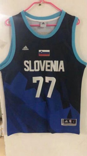 Luka Doncic 77 Maillot Noir Bleu Slovenia National Basketball Team