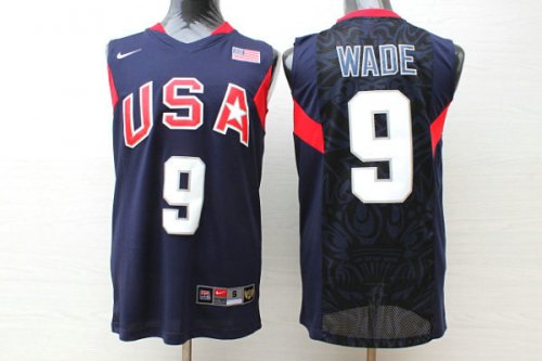 Maillot Nike Dwyane Wade 9 Team USA Basketball 2008 Olympics Bleu Homme