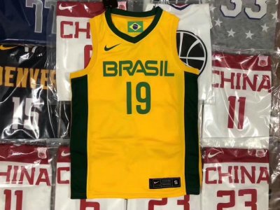 Maillot 19 Barbosa 2019 brazil fiba Jaune Homme