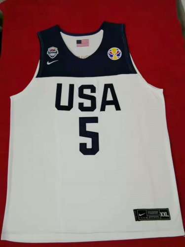 Maillot 5 Mitchell 2019 fiba Blanc Brodé