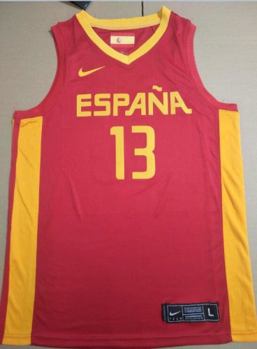 Maillot 13 Gasol Spain FIBA Basketball world cup Rouge Homme