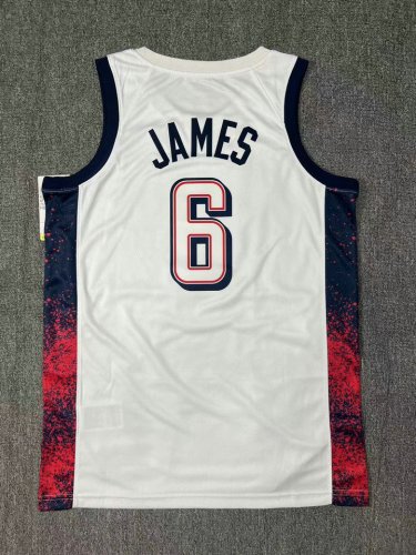 Nike Lebron James 6 Blanc Homme USA Basketball 2024 Swingman Player Maillot