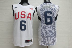 Maillot Nike Team USA 2008 Olympics LeBron James 6 Basketball Blanc Homme