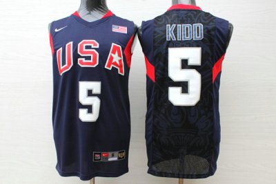 Maillot Nike Team USA 2008 Olympics Jason Kidd 5 Basketball Bleu Homme