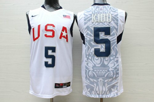 Maillot Nike Team USA 2008 Olympics Jason Kidd 5 Basketball Blanc Homme