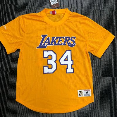 Maillot Mitchell Ness Shaq O'Neal 34 Los Angeles Lakers HWC T-Shirt Jaune Homme