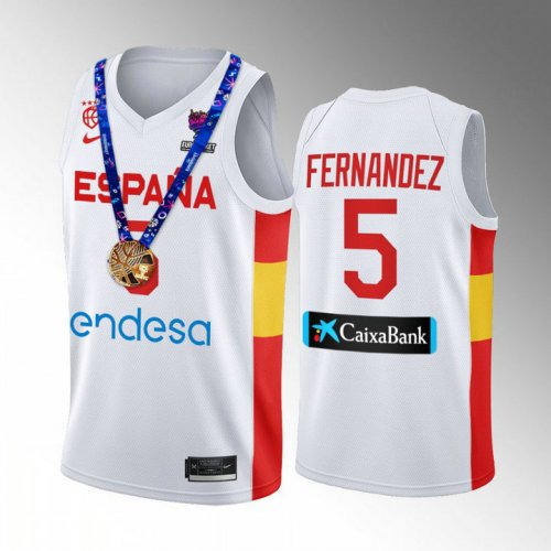 Rudy Fernandez 5 Spain Champs FIBA EuroBasket 2022 Blanc Maillot Gold Medal