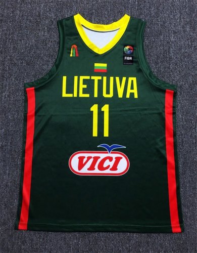 11 Sabonis 2019 FIBA Basketball World Cup Lithuania Team Vert Maillot