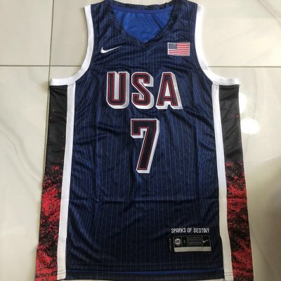 7 Durant USA 2024 Olympics Embroidery Maillot Bleu