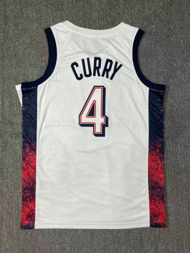 Nike Stephen Curry 4 Blanc Homme USA Basketball 2024 Swingman Player Maillot