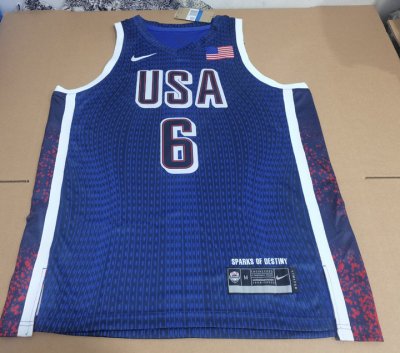 6 Lebron James 2024 USA Team Maillot Marine ave stripe