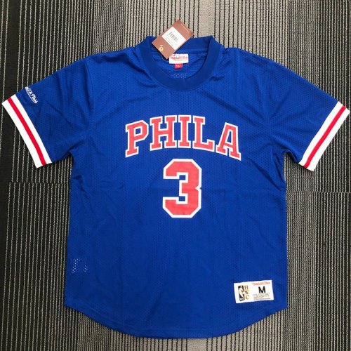 Maillot Mitchell Ness Allen Iverson 3 Bleu Philadelphia 76ers HWC Mesh T-Shirt Homme