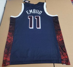 11 Embiid 2024 USA Team Maillot Marine ave stripe