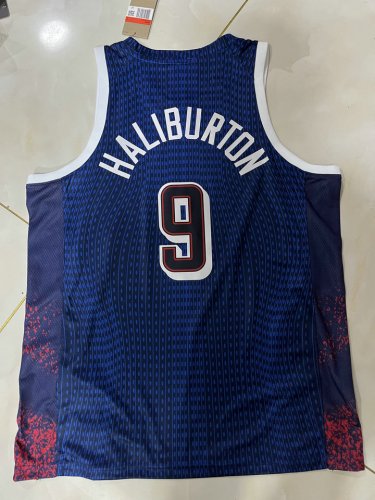 9 Haliburton 2024 USA Team Maillot Marine ave stripe