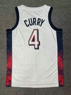 4 Curry 2024 USA Team Maillot Blanc ave stripe