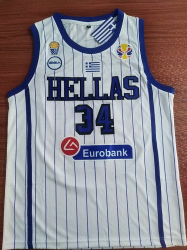 Maillot 34 Antetokounmpog 2019 Greece Fiba Blanc Homme