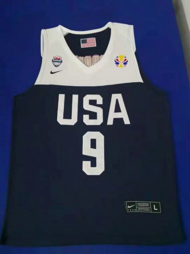 Maillot 9 Jordan 2019 fiba Bleu Brodé