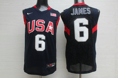 Maillot Nike Team USA 2008 Olympics LeBron James 6 Basketball Bleu Homme