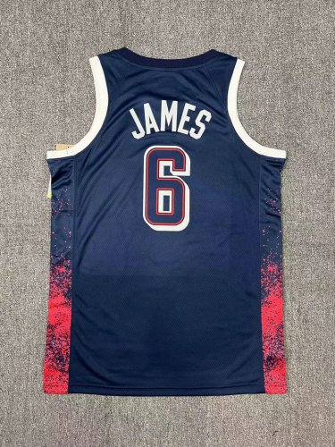 Nike Lebron James 6 Marine Homme USA Basketball 2024 Swingman Player Maillot