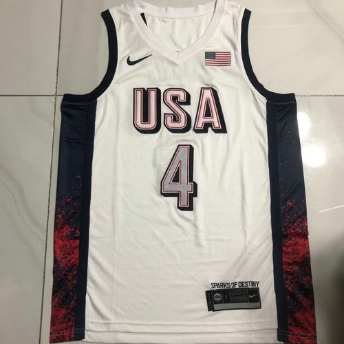 4 Curry USA 2024 Olympics Embroidery Maillot Blanc