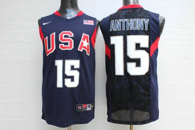 Maillot Nike Team USA Carmelo Anthony 15 2008 Olympic Basketball Bleu Homme