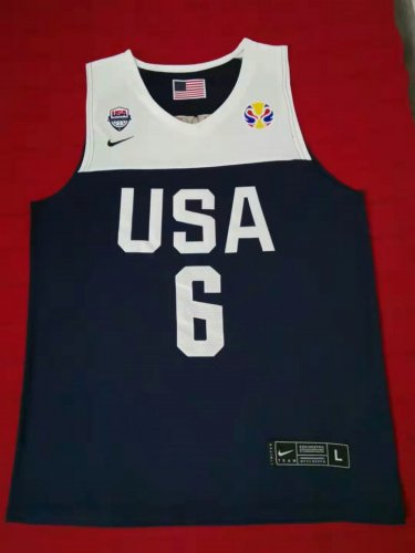 Maillot 6 James 2019 fiba Bleu Brodé